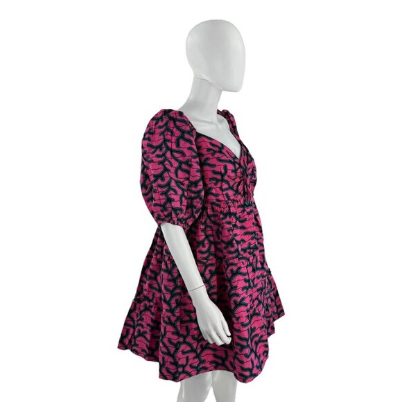 Elsamama NEW Pink Bimpe Abstract Cotton Tiered Relaxed Fit Mini Dress Size M - Picture 3 of 7